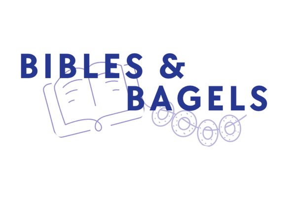 Bibles & Bagels logo: open Bible, bagels