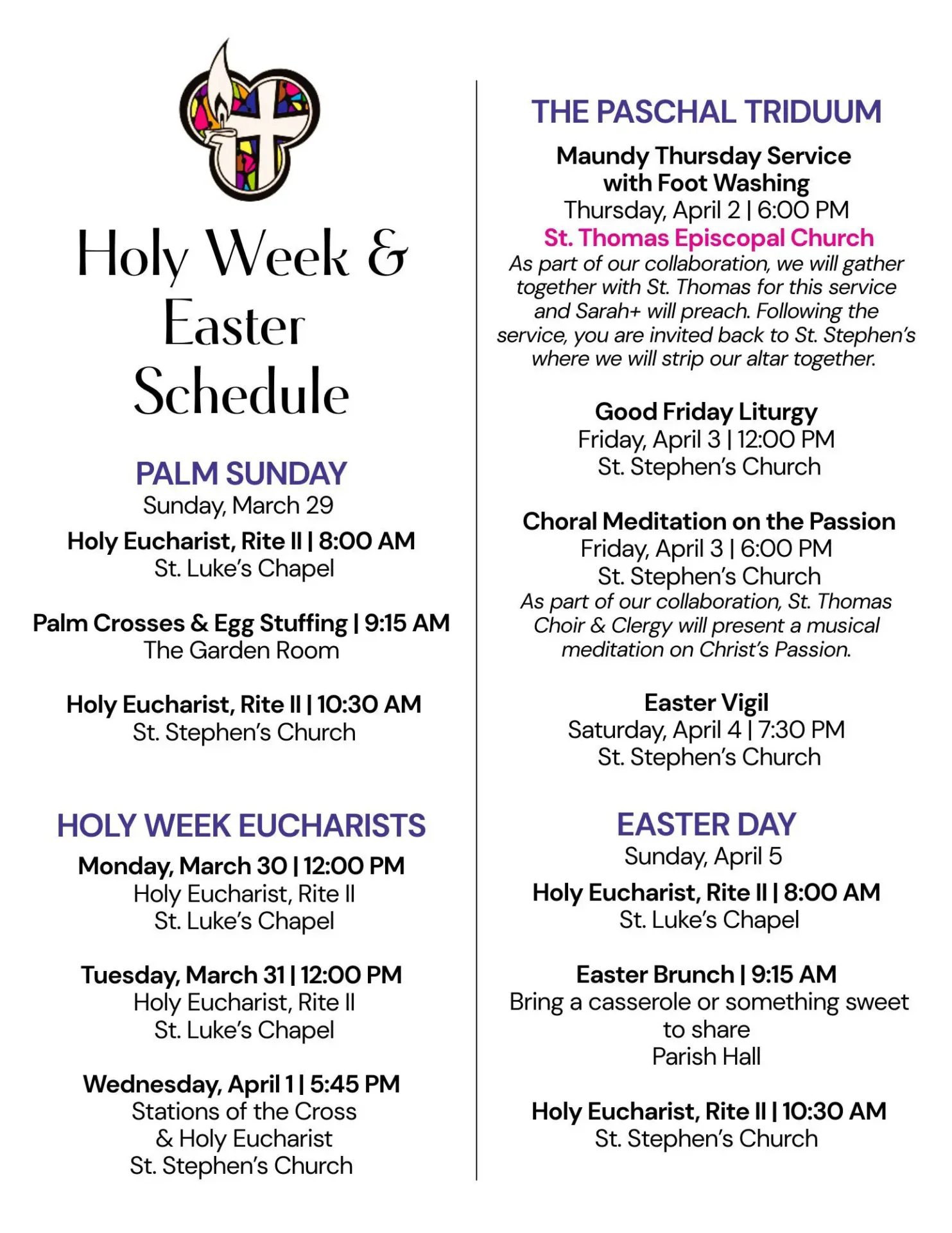 Holy Week and Easter schedule flyer